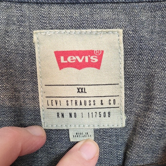 Levi's Indigo Long Sleeve Pearl Snap Western Denim Shirt Size XXL - Picture 8 of 9